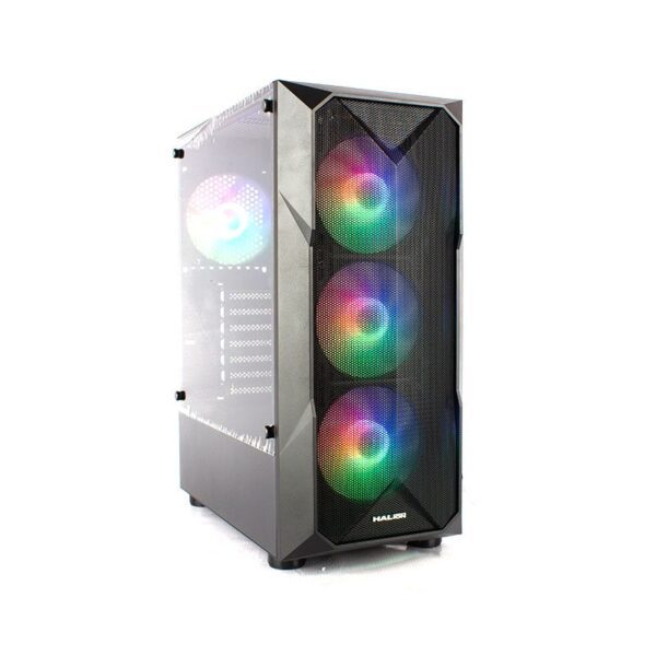 CASE GAMER HALION STUKA CR11-N 500W | NEGRO | MALLA | PANEL VIDRIO TEMPLADO | 4 COOLER FAN | LED-RGB RAINBOW