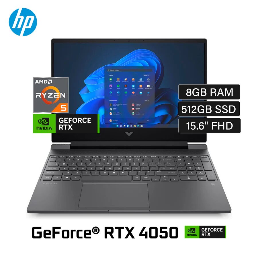 LAPTOP GAMER HP VICTUS 15-FB2082 R5-8640H RAM 8GB SSD 512GB T. VIDEO RTX 4050 6GB  15.6 FHD 144HZ