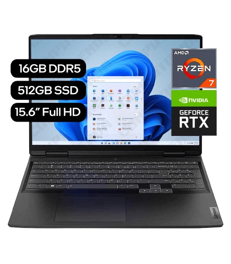 LAPTOP GAMER  LENOVO IDEAPAD 3 R7-6800H RAM 16GB SSD 512GB T. VIDEO RTX 3050 4GB 15.6 FHD 120HZ