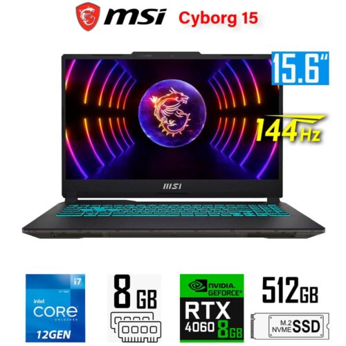 LAPTOP GAMER MSI CYBORG 15 A12VF I7-12650H RAM 16GB SSD 512GB T.VIDEO RTX 4060 8GB 15.6 FHD 144HZ IPS