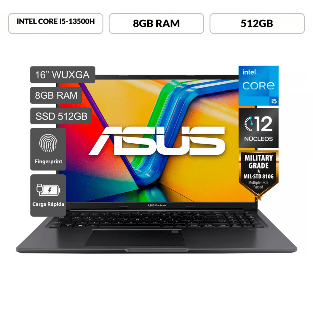 ASUS VIVOBOOK X1605VA-MB497W I5-13500H RAM 8GB DDR4 SSD 512GB PANTALLA 16 WUXGA 1920*1200 IPS W11