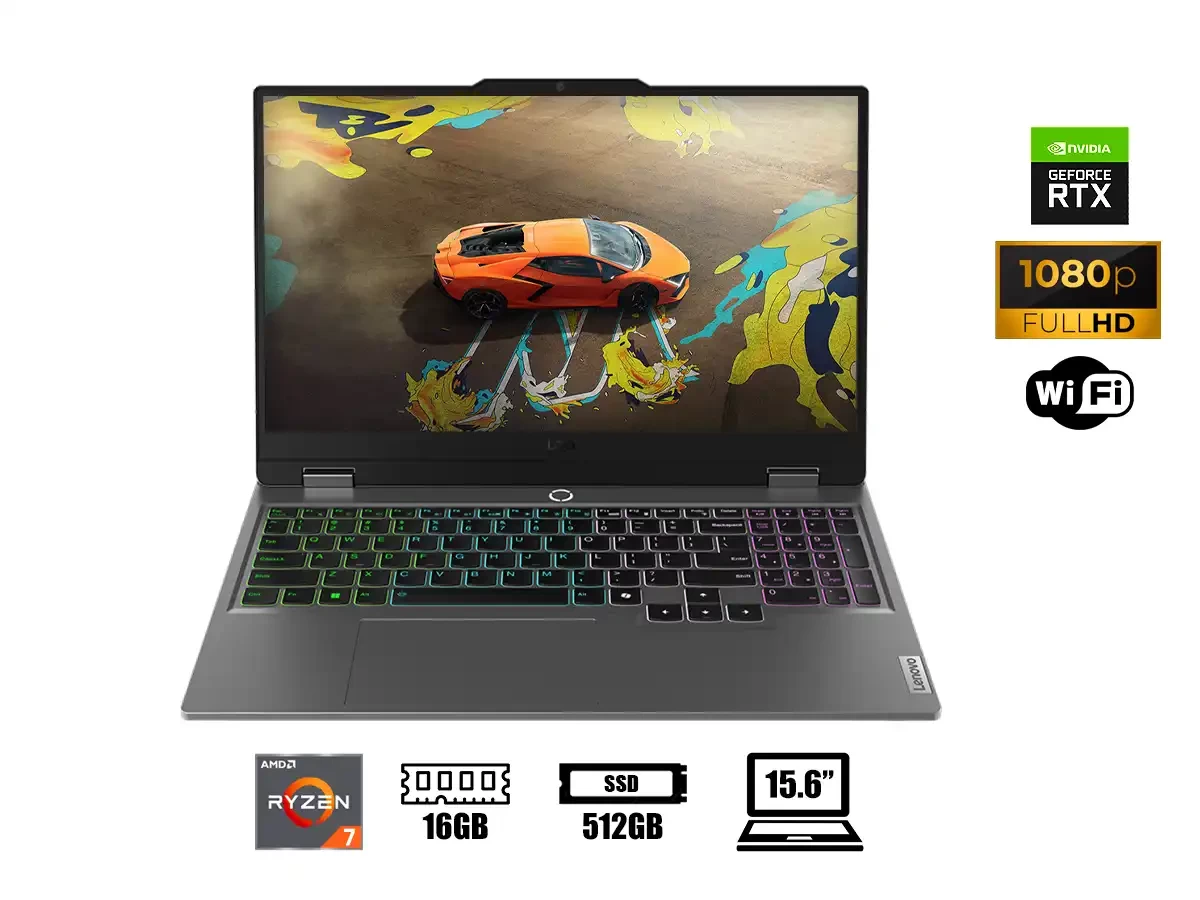 LAPTOP GAMER LENOVO LOQ 15ARP9 RYZEN 7-7435HS 16GB 512GB SSD T. VIDEO RTX 4060 8GB 15.6 144HZ WINDOWS 11