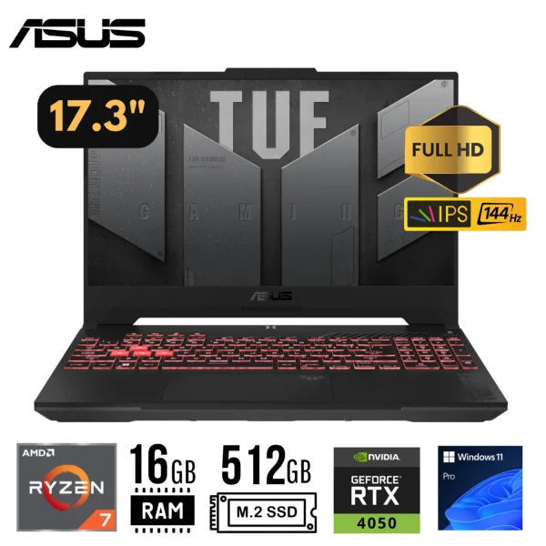 ASUS TUF A17 FA707NUR-HX035 R7-7435HS RAM 16GB DDR5 SSD 512GB 17.3 FHD IPS 144HZ RGB T. VIDEO RTX 4050 6GB