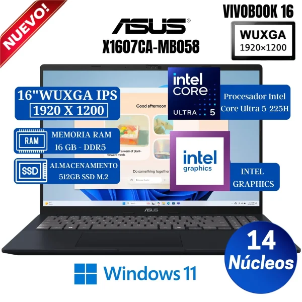 Laptop Asus Core Ultra 5 225h Vivobook 16 X1607ca-mb058 16 Wuxga, Ram 16gb, Ssd 512gb
